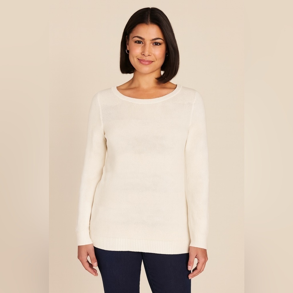 Talbots Striped 100% Linen Sheer Panel Crewneck Summer Sweater White sz Large